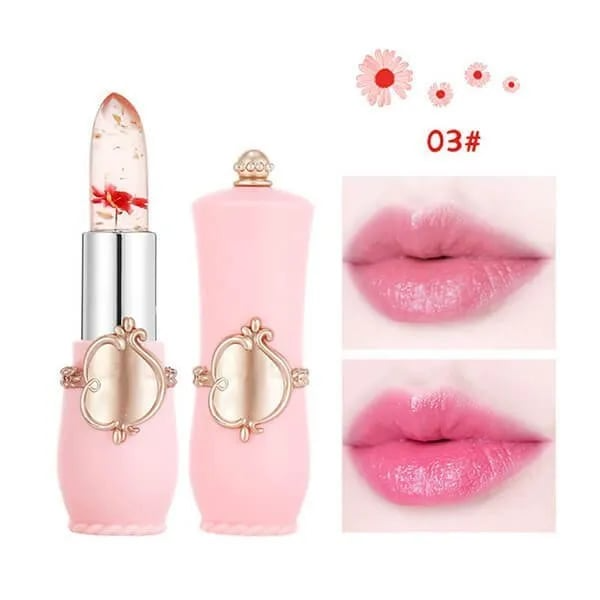 Batom com efeito de flor de gelatina cristal que muda de cor