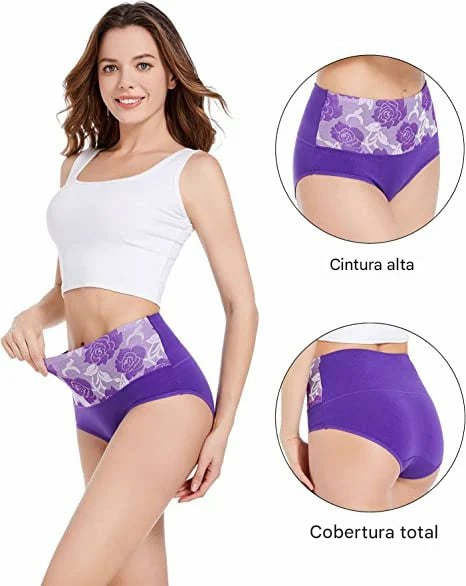 🔥Calcinha feminina plus size de algodão puro com cintura alta e controle de barriga