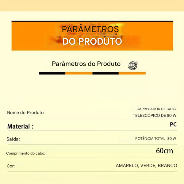 ✨Carregador 3 em 1 Retrátil 80W MAX Rápido