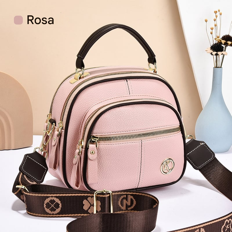 Bolsa transversal de couro com alça larga ajustável e compartimentos multifuncionais clássicos