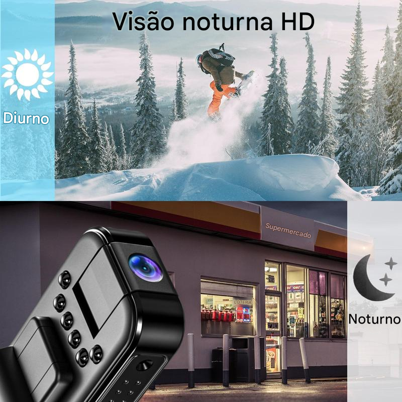 🔥 Câmera corporal vestível com visão noturna e lente rotativa de 180° — ideal para vlogs.