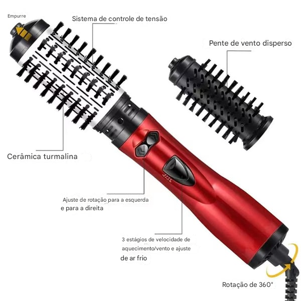 (Compre 1 Leve 2) Modelador de Cabelo 2 em 1 com Ar Quente e Secador Rotativo ✅