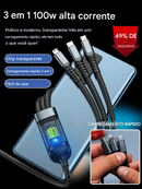 Cabo 3 em 1 Transparente e Iluminado – Dados e Carregamento