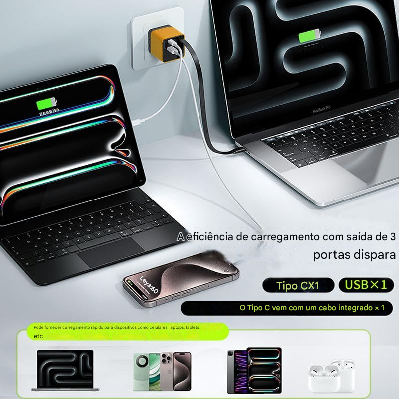 ✨Carregador 3 em 1 Retrátil 80W MAX Rápido