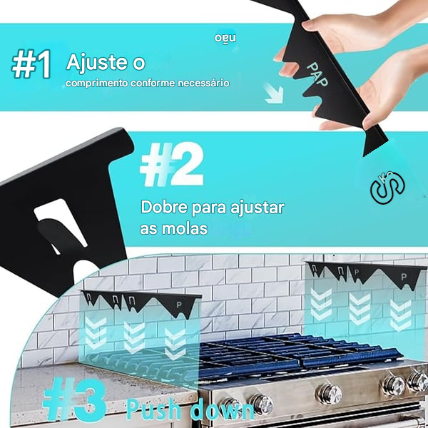 🎁Tampa Retrátil de Inox para Vão do Fogão – Adeus à Sujeira nas Laterais!