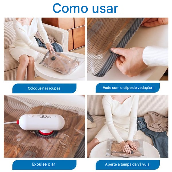 Pacote com 9 bolsas de viagem leves com bomba elétrica USB