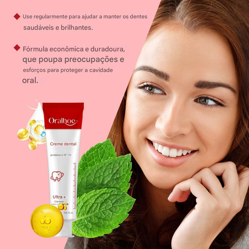 (Compre 1 Leve 2) Quase esgotado 💥🔥 Creme Dental Super Probiótico – Sabor Hortelã Refrescante de Primavera – Fortalece o Esmalte, Clareia o Sorriso e Garante Hálito Fresco por Muito Mais Tempo. Presente Perfeito! ✅