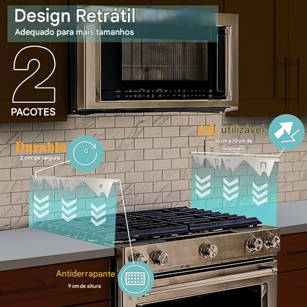 🎁Tampa Retrátil de Inox para Vão do Fogão – Adeus à Sujeira nas Laterais!
