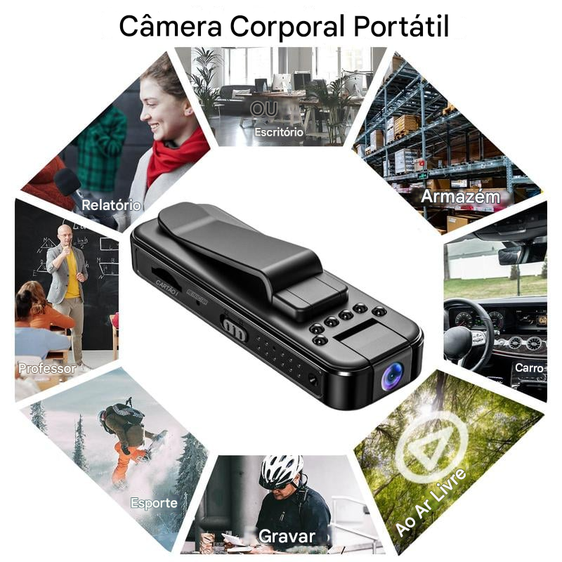 🔥 Câmera corporal vestível com visão noturna e lente rotativa de 180° — ideal para vlogs.