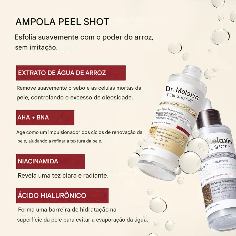 🏆 Promoção Relâmpago ⚡ Mais de 50 Mil Unidades Vendidas! Quase Acabando 💥🔥 Duo de Ampolas Peel Shot Glow com Arroz ✨