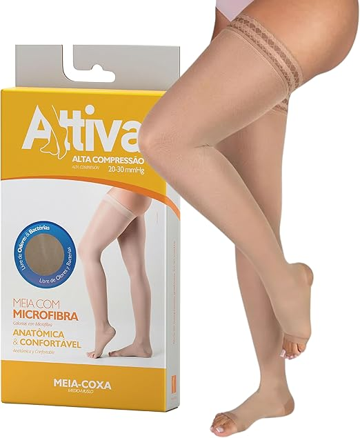Meia de Compressão Feminina ATTIVA 7/8 Coxa Alta Ajustável 20–30 mmHg
