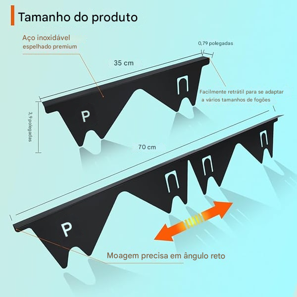 🎁Tampa Retrátil de Inox para Vão do Fogão – Adeus à Sujeira nas Laterais!