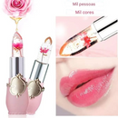 Batom com efeito de flor de gelatina cristal que muda de cor
