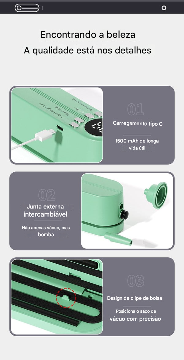 🥗Mantenha seus alimentos frescos – ✨Mini selador a vácuo sem fio