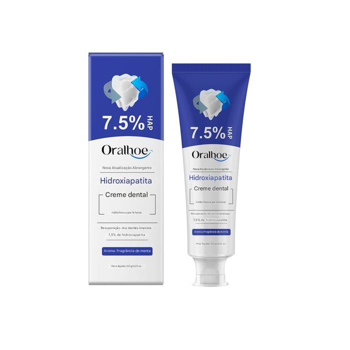 Creme Dental com Hidroxiapatita 7,5% para Reparo do Esmalte & Clareamento dos Dentes – Sabor Refrescante com Flúor