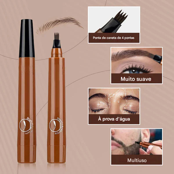 Caneta à Prova d'Água com Quatro Pontas para Barba e Sobrancelha