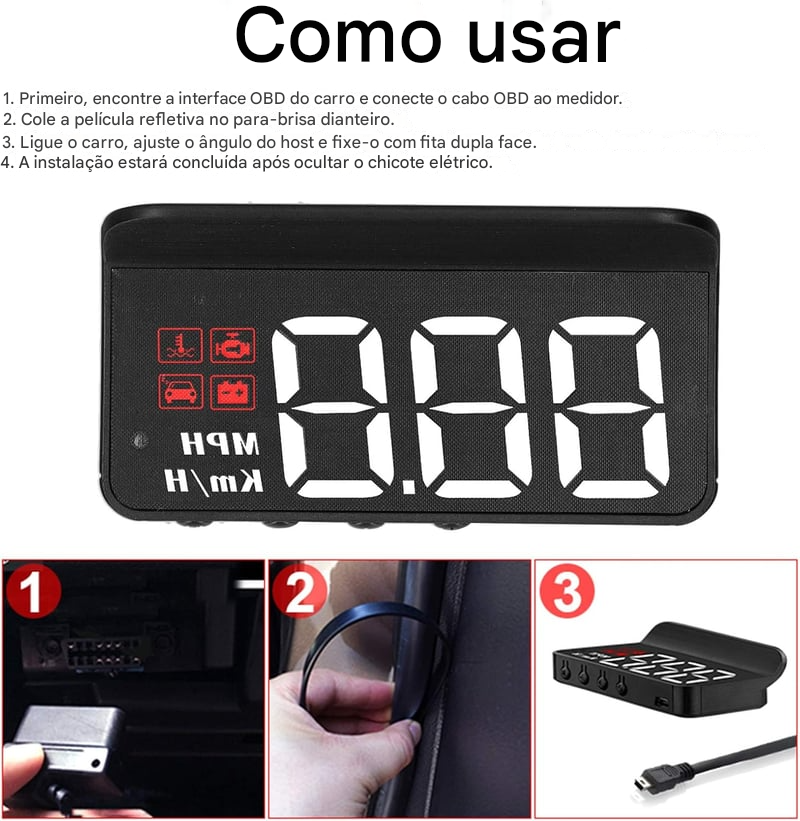 🚗 Projetor HUD OBD2 para Carro – Velocímetro com Display Frontal 🚘