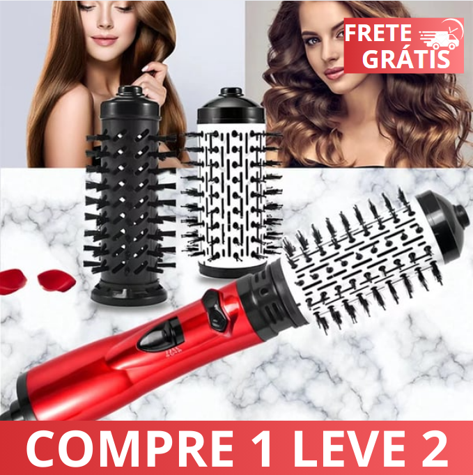 (Compre 1 Leve 2) Modelador de Cabelo 2 em 1 com Ar Quente e Secador Rotativo ✅