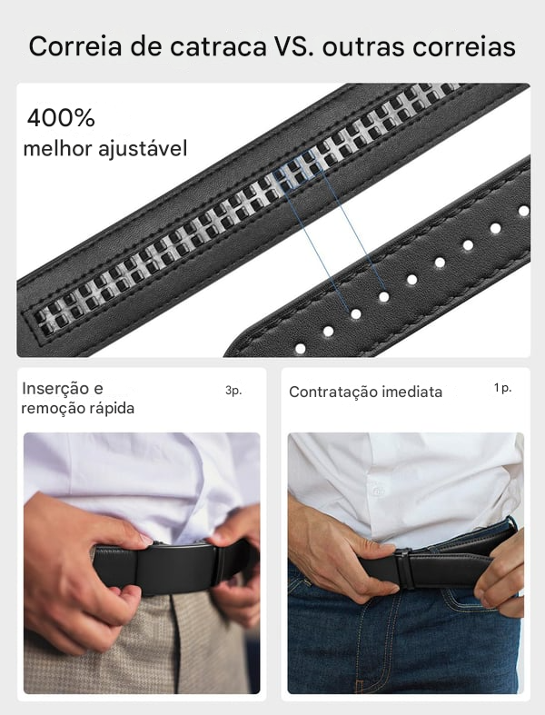 Cinto de Couro Masculino com Fivela de Catraca