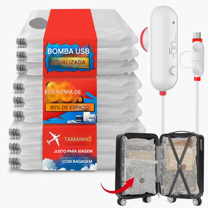 Pacote com 9 bolsas de viagem leves com bomba elétrica USB