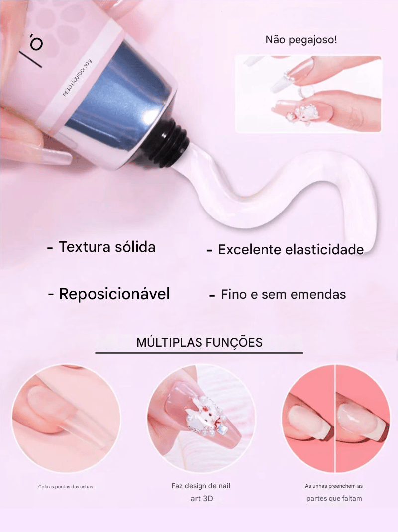 Conjunto Mágico de Cola Fixa para Unhas – Kit de Arte para Unhas 3 em 1
