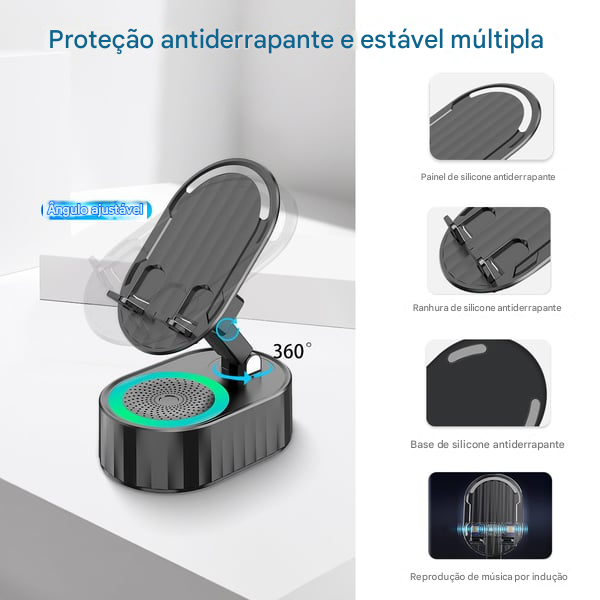 🔥Suporte para Celular 2025 Atualizado com Caixa de Som por Indução / Power Bank / Luz Ambiente