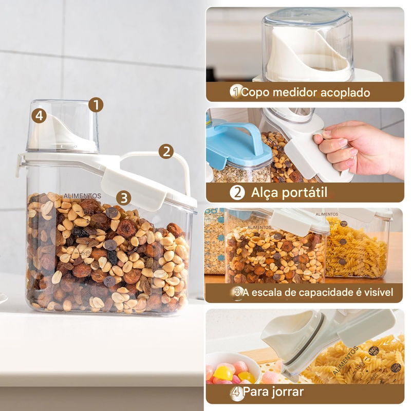 Potes Herméticos Transparentes para Armazenamento de Alimentos